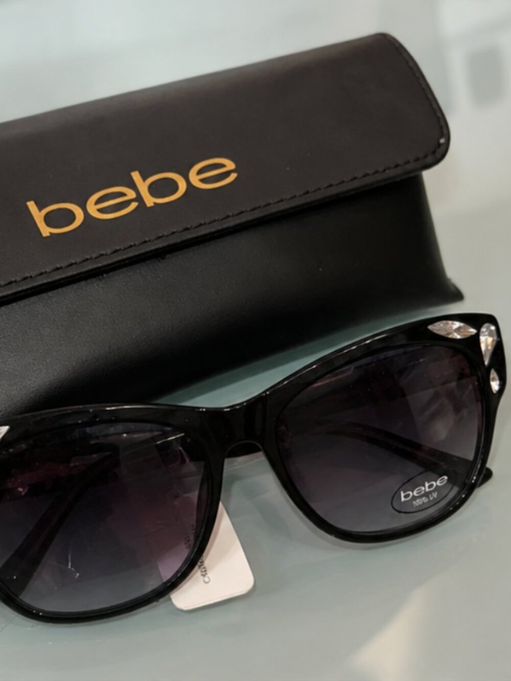 Bebe Phenomenal Jet Smoke Gradient Black Sunglasses with Swarovski Crystals